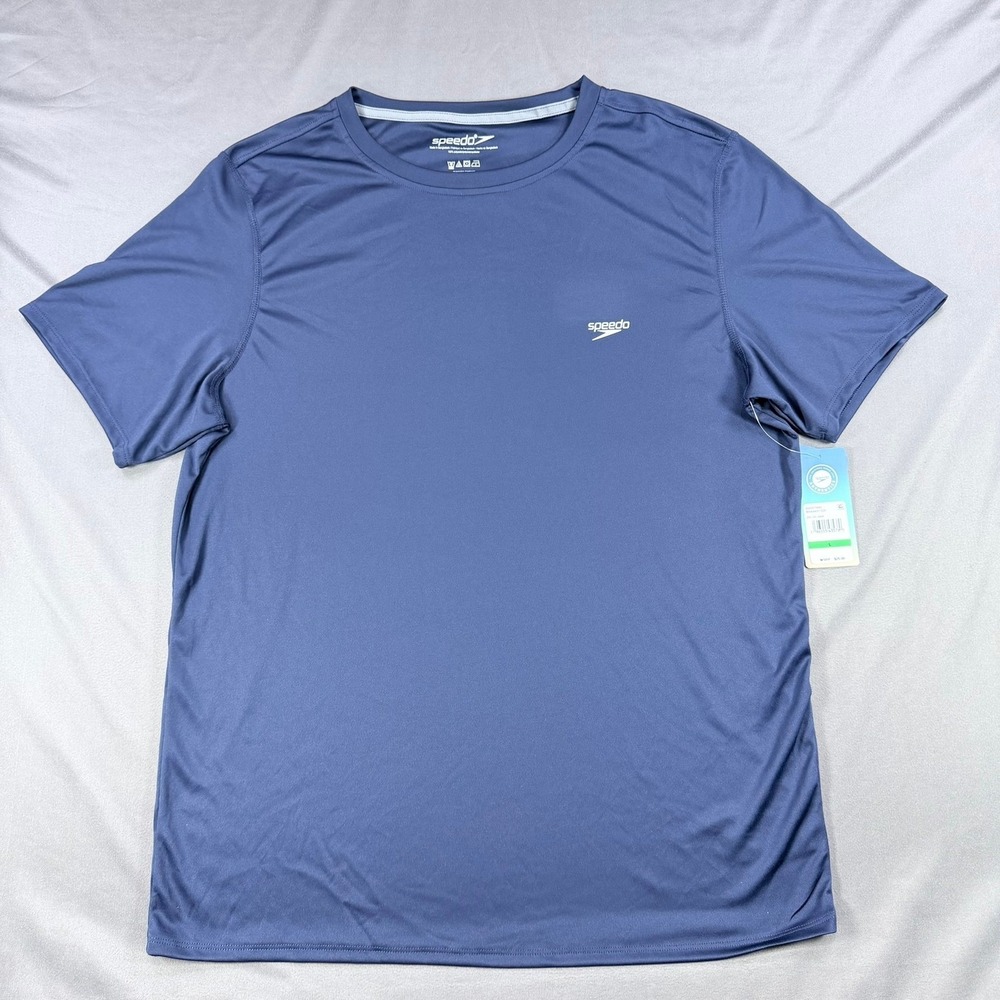 Speedo Mens Large Navy Blue Polyester TurboDRI UPF 50+ Short Sleeve Swim T-Shirt